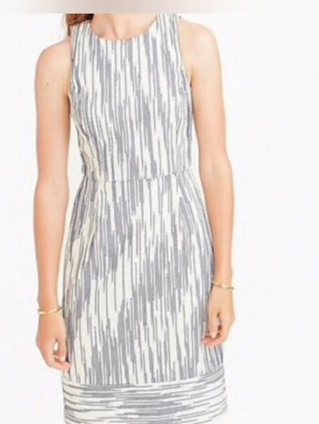 J.Crew Sleeveless Cream And Gray Patterned Midi Dress